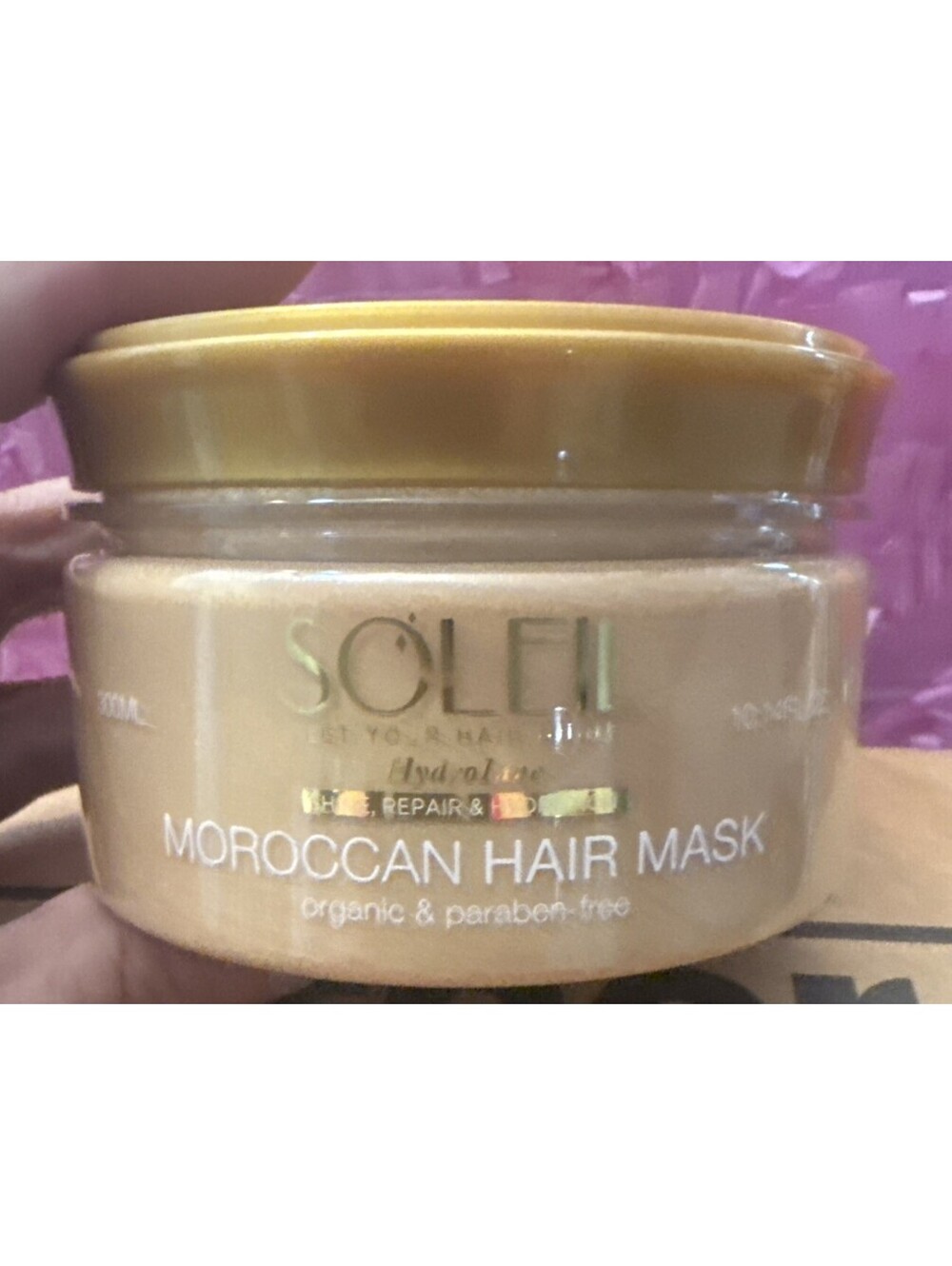 Soleil HydroLine Moroccan Hair Mask 300ml 10.14 fl oz Organic Paraben-Free Gold
